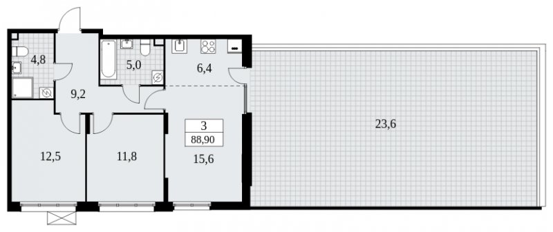 3-комнатная квартира (евро) без отделки, 88.9 м2, 2 этаж, сдача 4 квартал 2024 г., ЖК Бунинские кварталы, корпус 2.4 - объявление 1882621 - фото №1