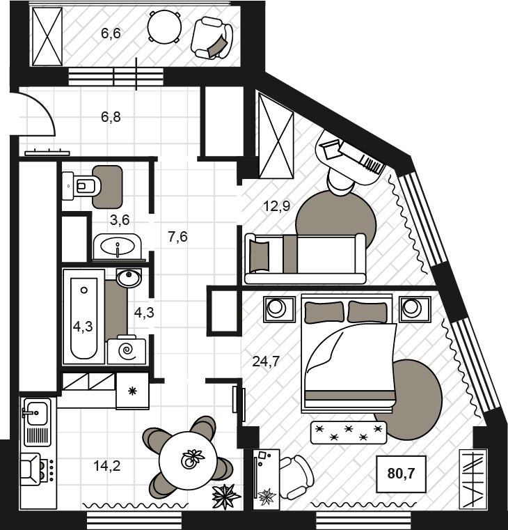 3-комнатная квартира без отделки, 80 м2, 6 этаж, дом сдан, ЖК Резиденции Замоскворечье, корпус 1 - объявление 2001311 - фото №1