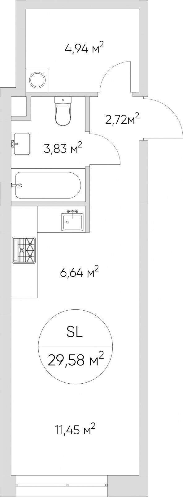 Студия без отделки, 29.58 м2, 17 этаж, дом сдан, ЖК N'ICE LOFT, корпус 1 - объявление 2407304 - фото №1