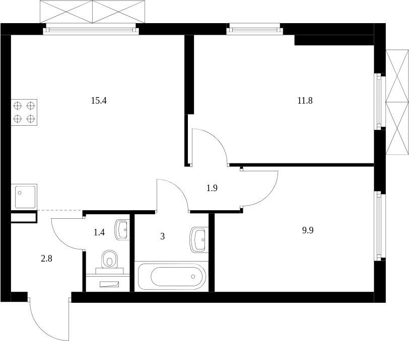 2-комнатная квартира с полной отделкой, 45.5 м2, 22 этаж, сдача 3 квартал 2024 г., ЖК Руставели 14, корпус 2.3 - объявление 1982022 - фото №1