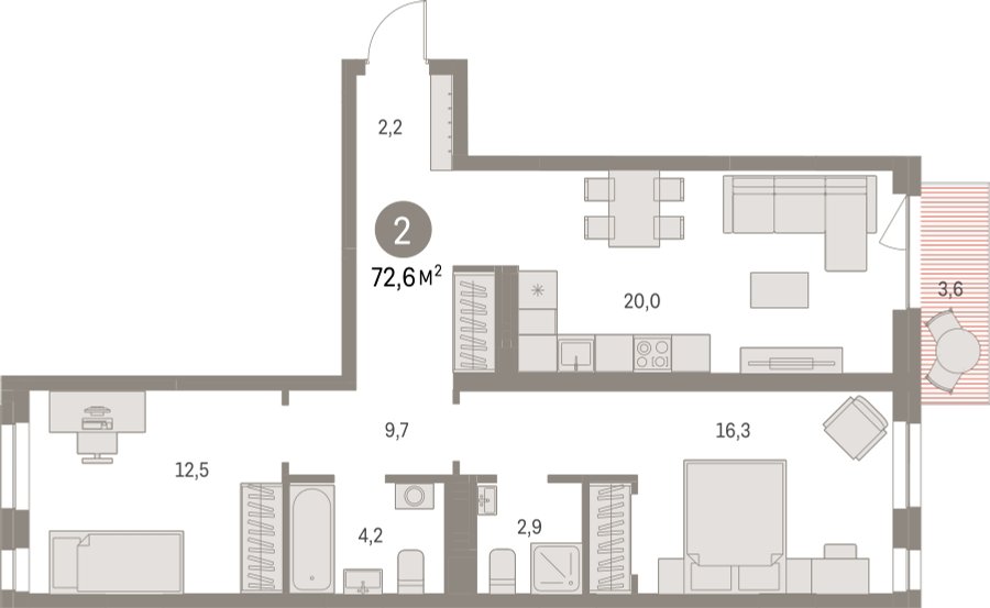 2-комнатная квартира с частичной отделкой, 72.62 м2, 5 этаж, сдача 1 квартал 2025 г., ЖК Первый квартал, корпус Дом 5 - объявление 2281425 - фото №1