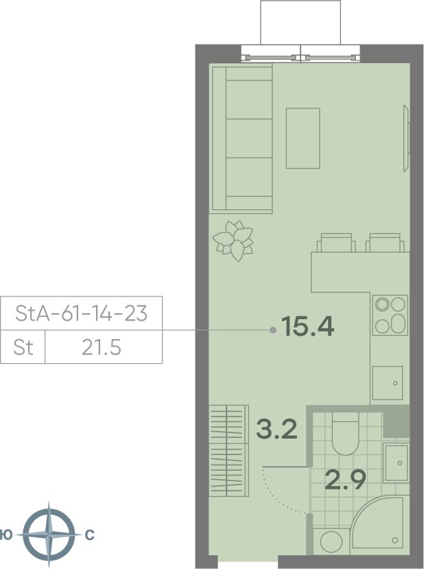 Студия 21.5 м2, 15 этаж, сдача 3 квартал 2025 г., ЖК Парксайд, корпус 1 - объявление 2184787 - фото №1