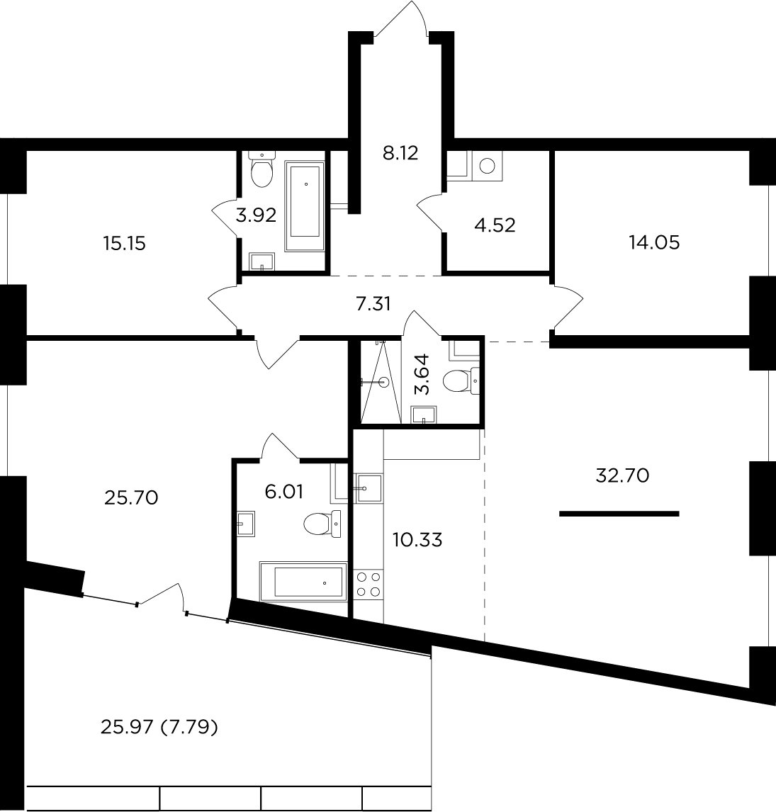 4-комнатная квартира без отделки, 139.24 м2, 15 этаж, дом сдан, ЖК FORIVER, корпус 3 - объявление 2259515 - фото №1