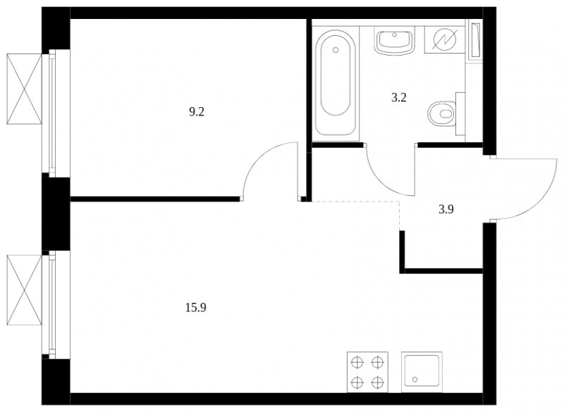 1-комнатная квартира с полной отделкой, 32.2 м2, 4 этаж, сдача 4 квартал 2023 г., ЖК Бунинские луга, корпус 3.1.2 - объявление 1618036 - фото №1