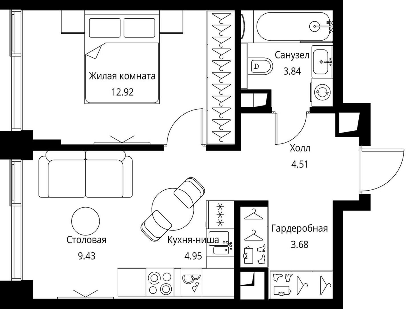 1-комнатная квартира с частичной отделкой, 39.33 м2, 14 этаж, сдача 3 квартал 2026 г., ЖК City Bay, корпус North Ocean 7 - объявление 2245321 - фото №1