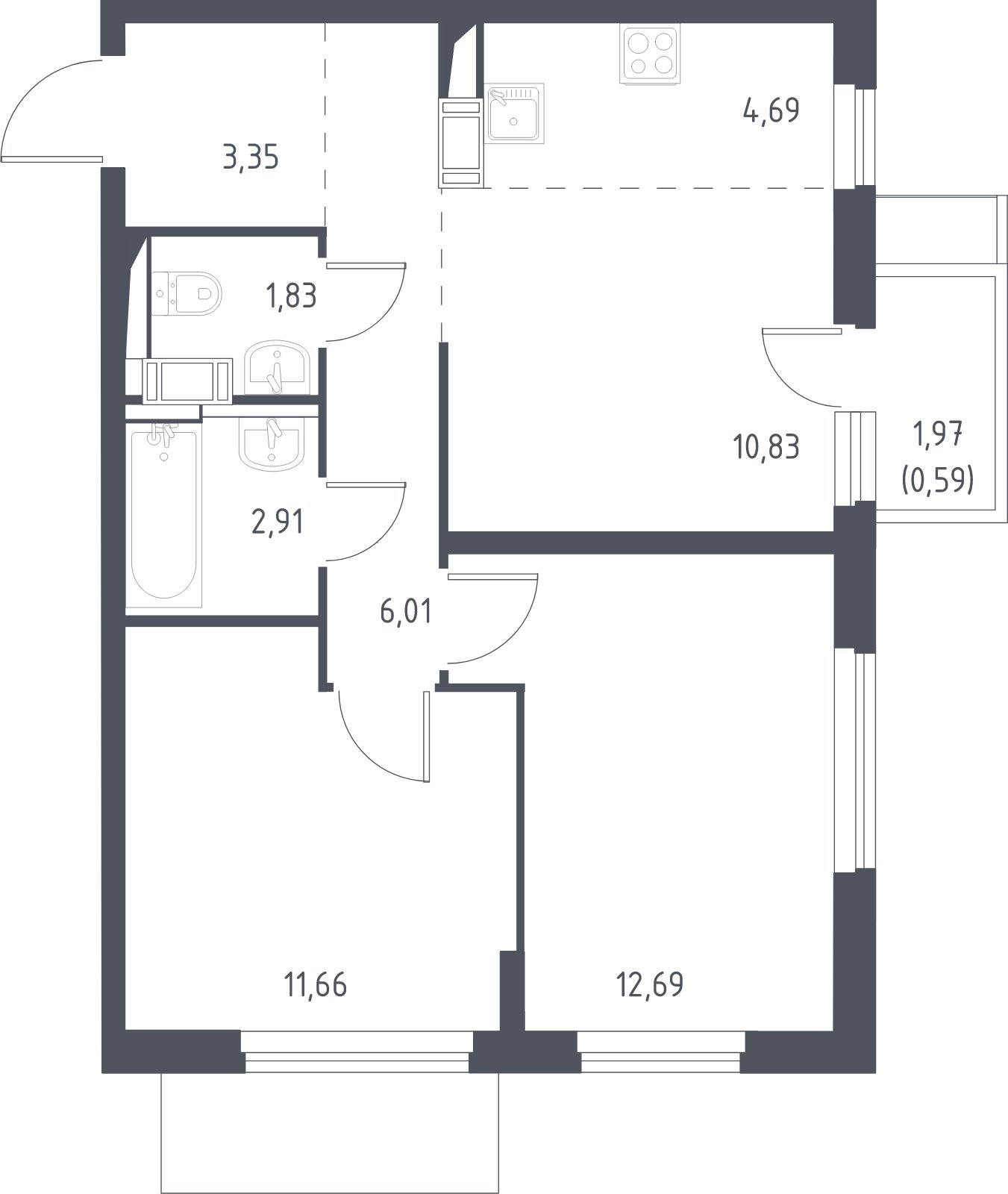 3-комнатная квартира с полной отделкой, 54.56 м2, 10 этаж, дом сдан, ЖК Пригород Лесное, корпус 6 - объявление 2006544 - фото №1