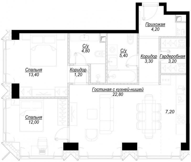 2-комнатная квартира с частичной отделкой, 77.5 м2, 36 этаж, сдача 1 квартал 2023 г., ЖК Hide, корпус ParkLane - объявление 1756906 - фото №1