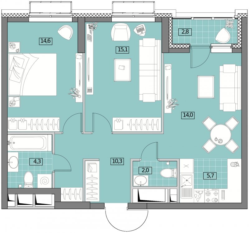 3-комнатная квартира (евро) без отделки, 67.43 м2, 2 этаж, сдача 2 квартал 2022 г., ЖК Вестердам, корпус 4 - объявление 1283936 - фото №1