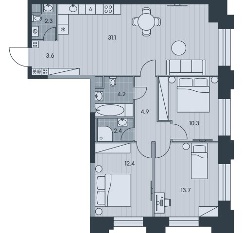 4-комнатная квартира без отделки, 84.9 м2, 26 этаж, сдача 3 квартал 2025 г., ЖК EVER, корпус 6 - объявление 2377027 - фото №1