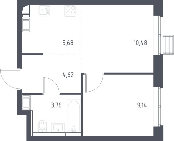 2-комнатная квартира с полной отделкой, 33.7 м2, 13 этаж, сдача 3 квартал 2023 г., ЖК Томилино Парк, корпус 4.2 - объявление 2066249 - фото №1