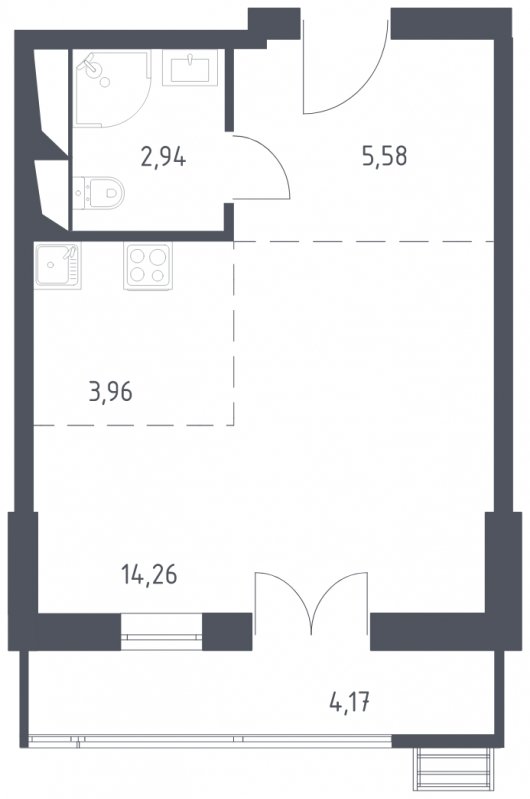 1-комнатная квартира с полной отделкой, 30.91 м2, 4 этаж, сдача 3 квартал 2024 г., ЖК Квартал Спутник, корпус 18 - объявление 1805762 - фото №1