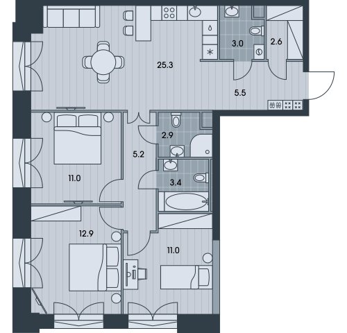 4-комнатная квартира без отделки, 82.8 м2, 4 этаж, сдача 3 квартал 2025 г., ЖК EVER, корпус 5 - объявление 2397935 - фото №1