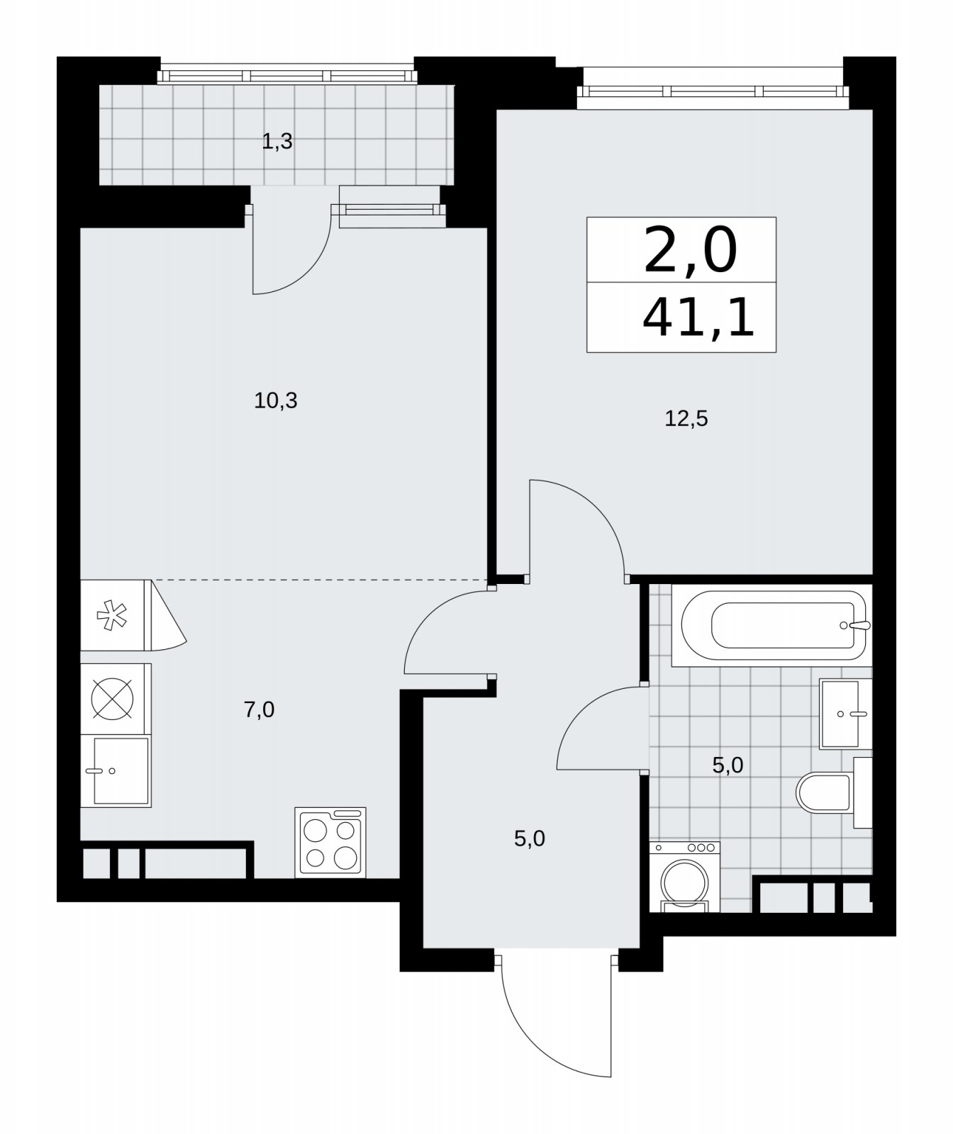 2-комнатная квартира (евро) без отделки, 41.1 м2, 11 этаж, сдача 1 квартал 2026 г., ЖК Дзен-кварталы, корпус 3.2 - объявление 2241346 - фото №1