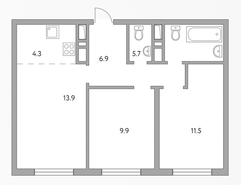 3-комнатная квартира (евро) без отделки, 52.2 м2, 21 этаж, сдача 2 квартал 2023 г., ЖК Инновация, корпус 5 - объявление 2040619 - фото №1