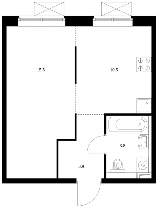 1-комнатная квартира с полной отделкой, 33.7 м2, 10 этаж, сдача 4 квартал 2023 г., ЖК Бунинские луга, корпус 3.2.1 - объявление 1653934 - фото №1
