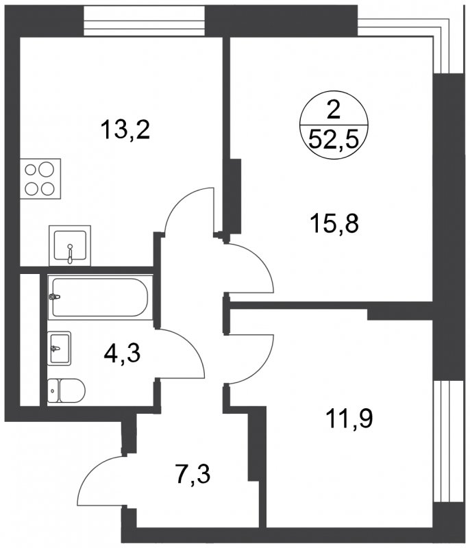 2-комнатная квартира без отделки, 52.5 м2, 8 этаж, сдача 1 квартал 2025 г., ЖК город-парк Переделкино Ближнее, корпус 17-4 - объявление 1856607 - фото №1