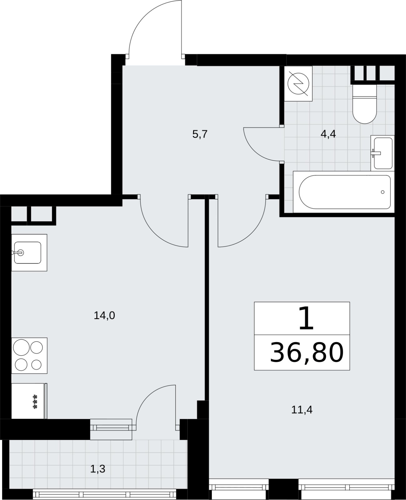 1-комнатная квартира без отделки, 36.8 м2, 3 этаж, сдача 3 квартал 2026 г., ЖК Родные кварталы, корпус 3.1 - объявление 2378270 - фото №1