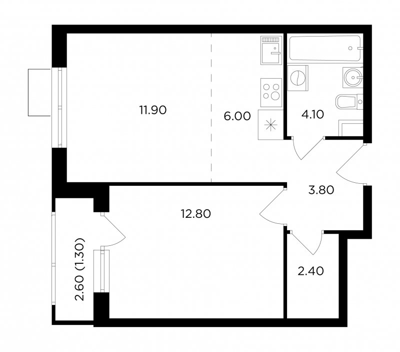 2-комнатная квартира без отделки, 42.3 м2, 12 этаж, сдача 1 квартал 2024 г., ЖК Миловидное, корпус 1 - объявление 1746649 - фото №1