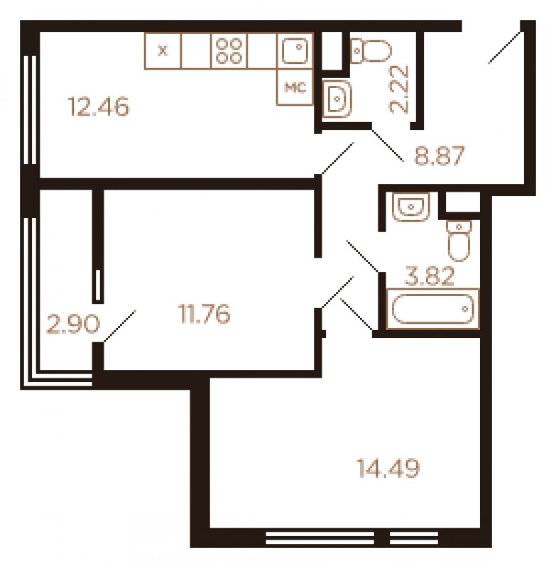2-комнатная квартира без отделки, 55 м2, 8 этаж, сдача 4 квартал 2022 г., ЖК Миниполис Рафинад, корпус 8 - объявление 1463967 - фото №1