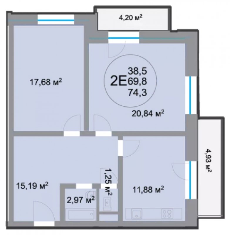 2-комнатная квартира 74.37 м2, 6 этаж, дом сдан, ЖК 28 микрорайон, корпус 2 - объявление 1348882 - фото №1