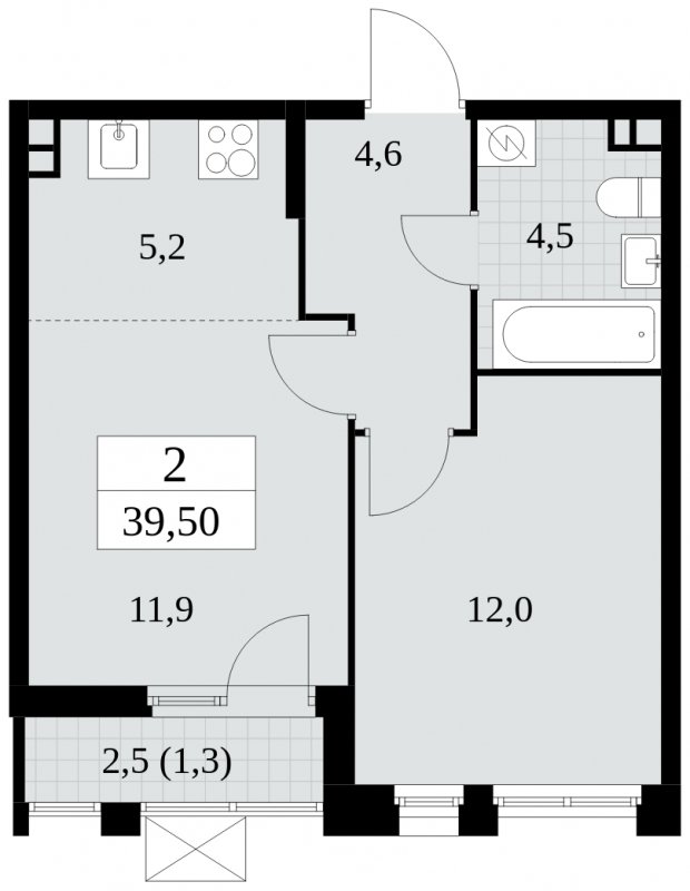 2-комнатная квартира (евро) без отделки, 39.5 м2, 3 этаж, сдача 4 квартал 2024 г., ЖК Скандинавия, корпус 2.27.3 - объявление 1840511 - фото №1