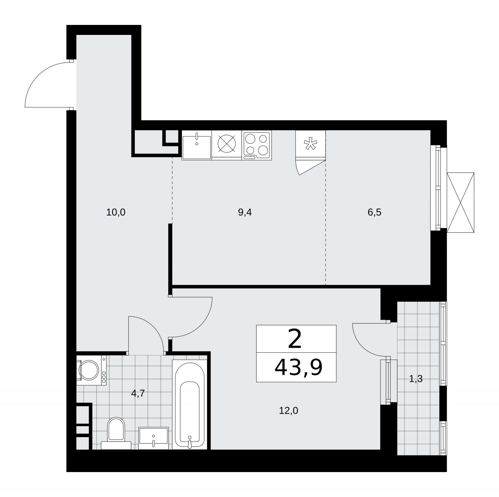 2-комнатная квартира (евро) без отделки, 43.9 м2, 9 этаж, сдача 4 квартал 2025 г., ЖК Прокшино, корпус 11.1.4 - объявление 2257613 - фото №1
