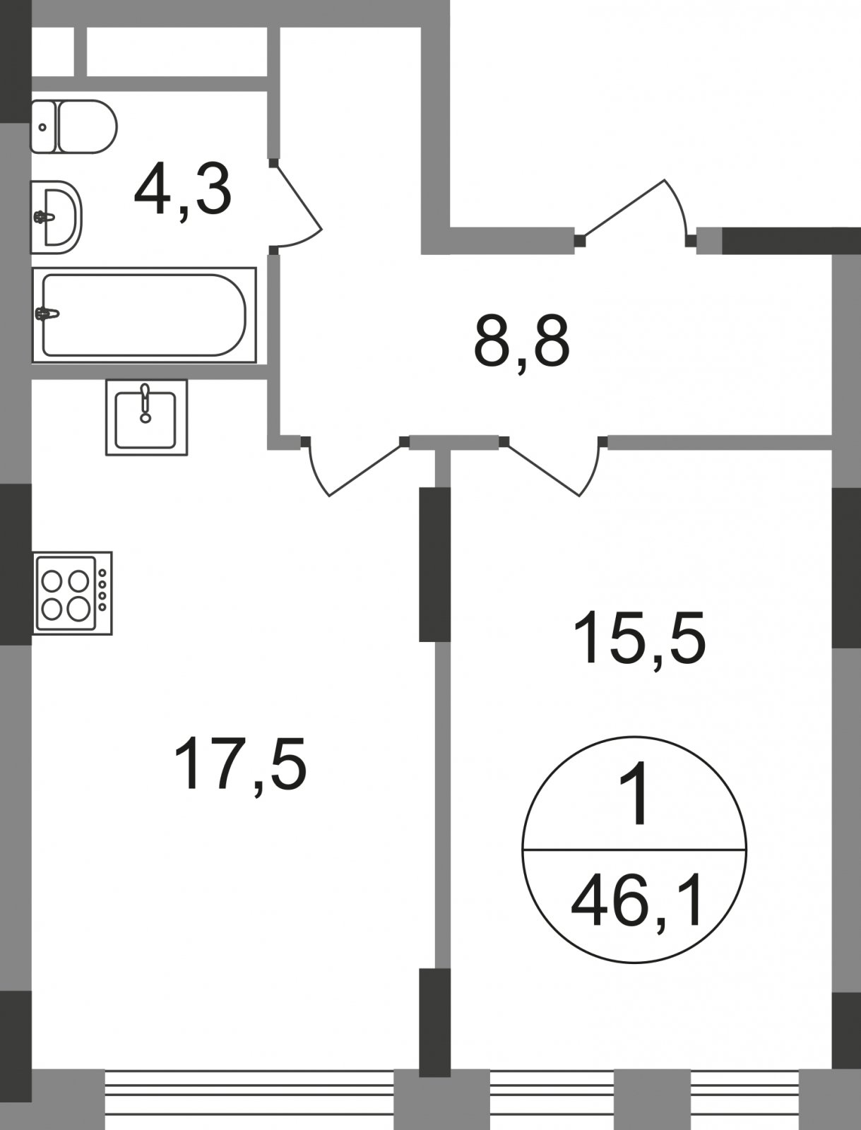 1-комнатная квартира без отделки, 46.1 м2, 16 этаж, сдача 1 квартал 2025 г., ЖК город-парк Переделкино Ближнее, корпус 17-1 - объявление 2343277 - фото №1