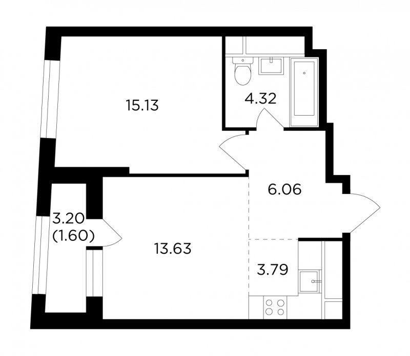 2-комнатная квартира без отделки, 44.53 м2, 25 этаж, дом сдан, ЖК КутузовGRAD 2, корпус 4 - объявление 1702504 - фото №1