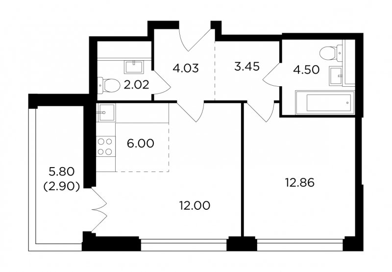 2-комнатная квартира с полной отделкой, 47.76 м2, 19 этаж, дом сдан, ЖК RiverSky, корпус 6 - объявление 1768865 - фото №1