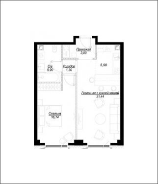 1-комнатная квартира с частичной отделкой, 55.1 м2, 20 этаж, сдача 1 квартал 2023 г., ЖК Hide, корпус WestDale - объявление 1932884 - фото №1