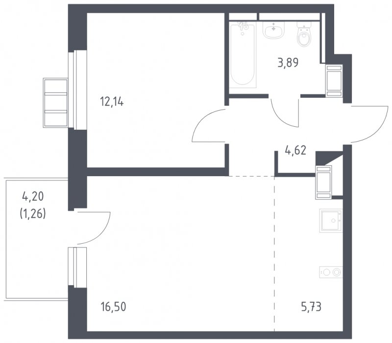 2-комнатная квартира (евро) с полной отделкой, 44.14 м2, 6 этаж, сдача 1 квартал 2025 г., ЖК Алхимово, корпус 9 - объявление 1953316 - фото №1