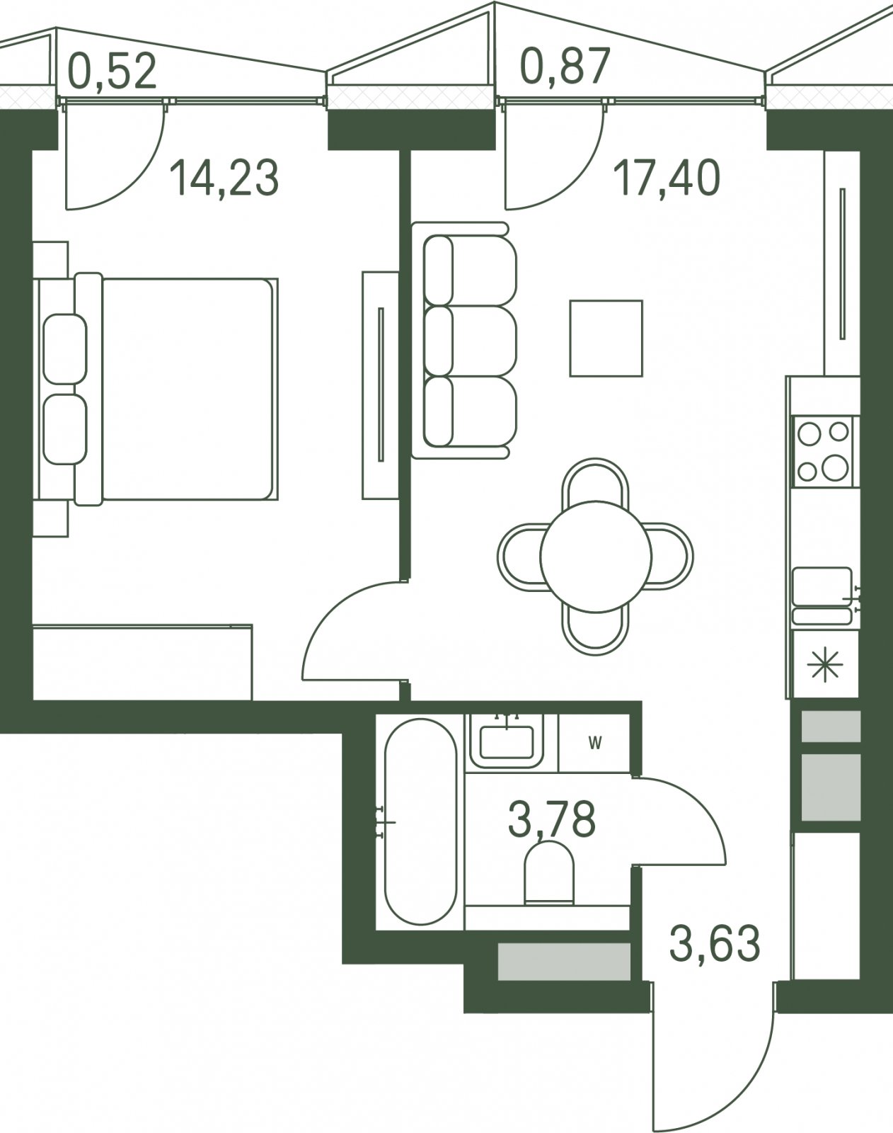 1-комнатная квартира с частичной отделкой, 39.47 м2, 9 этаж, сдача 3 квартал 2025 г., ЖК Moments, корпус 1 - объявление 2155011 - фото №1