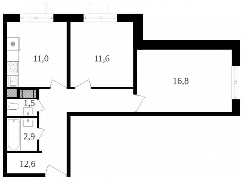 2-комнатная квартира с полной отделкой, 56.4 м2, 16 этаж, сдача 2 квартал 2024 г., ЖК Октябрьское Поле, корпус 2.3 - объявление 2173449 - фото №1