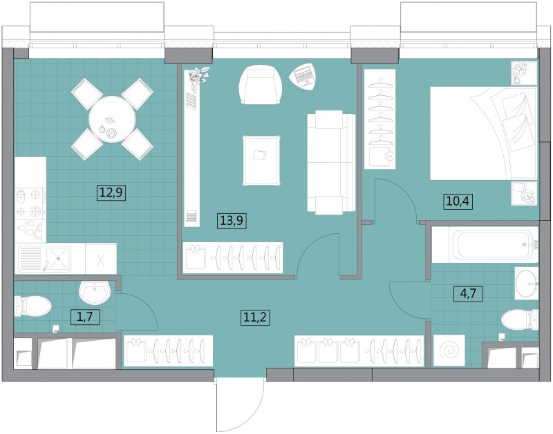 2-комнатная квартира без отделки, 54.84 м2, 8 этаж, сдача 2 квартал 2022 г., ЖК Вестердам, корпус 3 - объявление 1522213 - фото №1