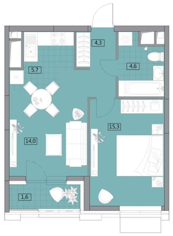 2-комнатная квартира без отделки, 46.3 м2, 23 этаж, дом сдан, ЖК Вестердам, корпус 3 - объявление 1862064 - фото №1
