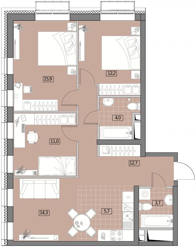 4-комнатная квартира (евро) с полной отделкой, 79.29 м2, 3 этаж, сдача 2 квартал 2022 г., ЖК Вестердам, корпус 5 - объявление 1284014 - фото №1