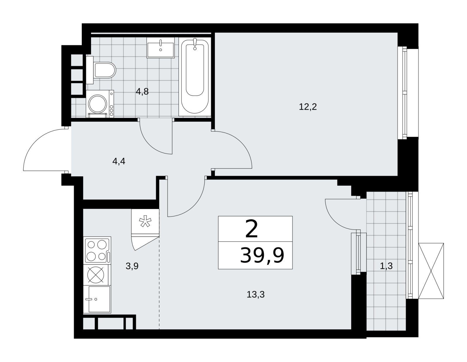 2-комнатная квартира (евро) без отделки, 39.9 м2, 8 этаж, сдача 2 квартал 2026 г., ЖК Скандинавия, корпус 25.4 - объявление 2284125 - фото №1