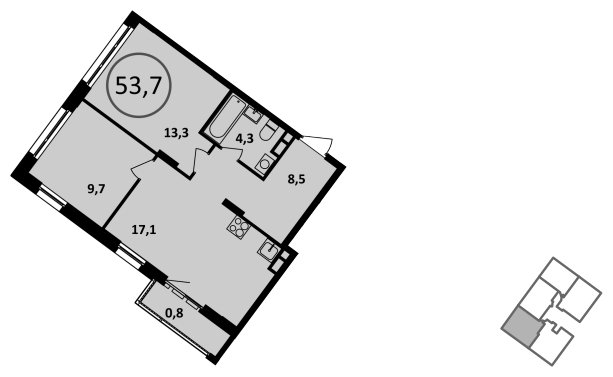 2-комнатная квартира без отделки, 53.7 м2, 6 этаж, сдача 4 квартал 2022 г., ЖК Испанские кварталы, корпус 5.3 - объявление 1409408 - фото №1