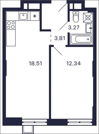 1-комнатная квартира с частичной отделкой, 37.93 м2, 3 этаж, сдача 2 квартал 2026 г., ЖК Квартал Тетрис, корпус С-2.2 - объявление 2376874 - фото №1