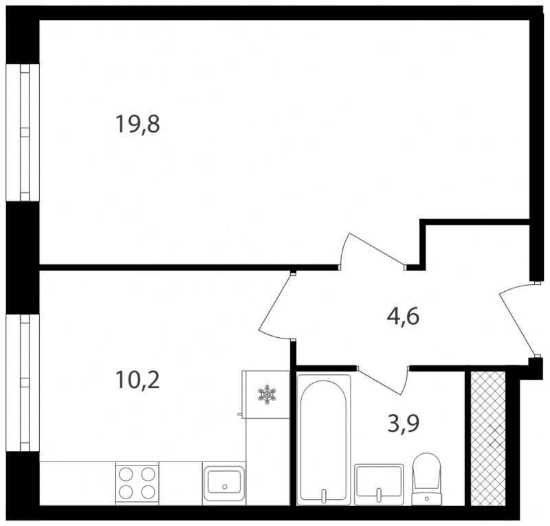 1-комнатная квартира без отделки, 38.5 м2, 17 этаж, дом сдан, ЖК Михалковский, корпус 1 - объявление 1716679 - фото №1