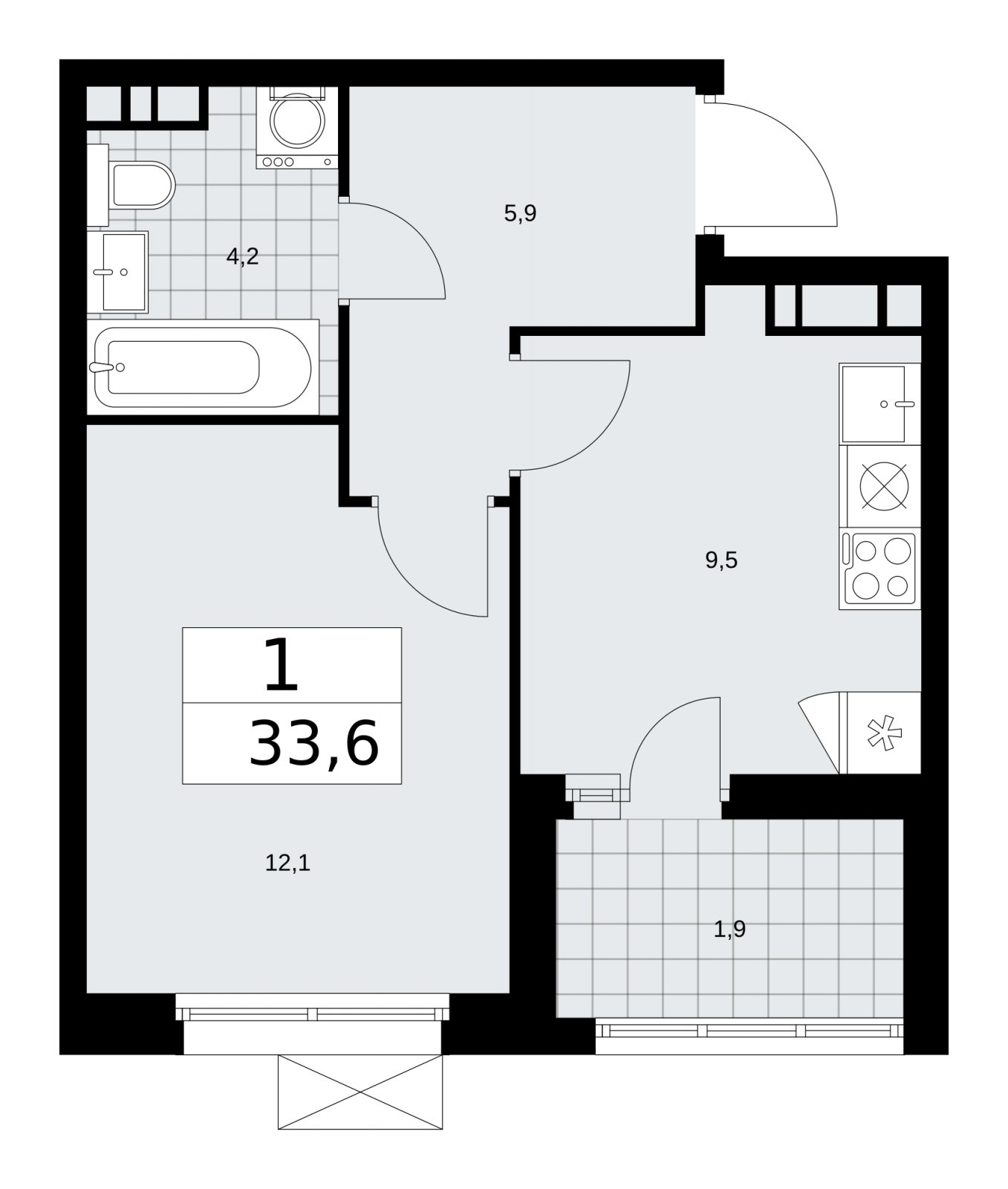 1-комнатная квартира с частичной отделкой, 33.6 м2, 8 этаж, сдача 2 квартал 2026 г., ЖК Скандинавия, корпус 25.2 - объявление 2283518 - фото №1