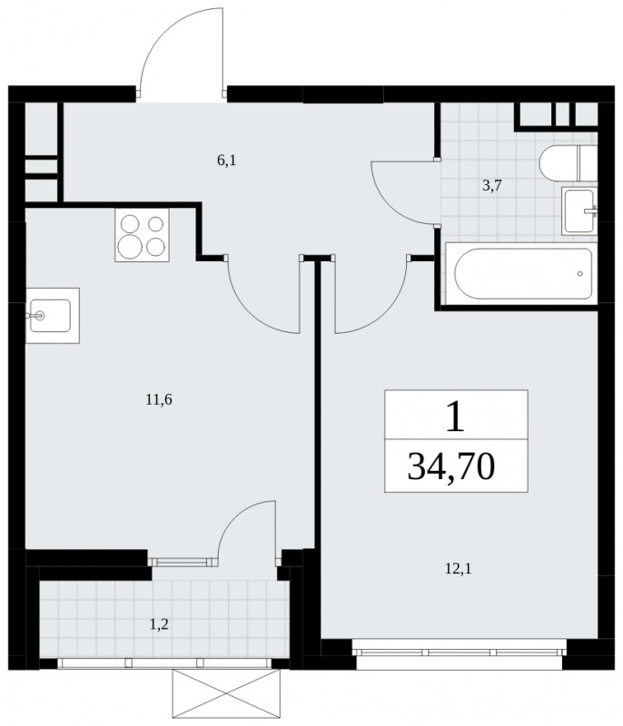 1-комнатная квартира с частичной отделкой, 34.7 м2, 11 этаж, сдача 4 квартал 2024 г., ЖК Скандинавия, корпус 35.1.3 - объявление 1779660 - фото №1