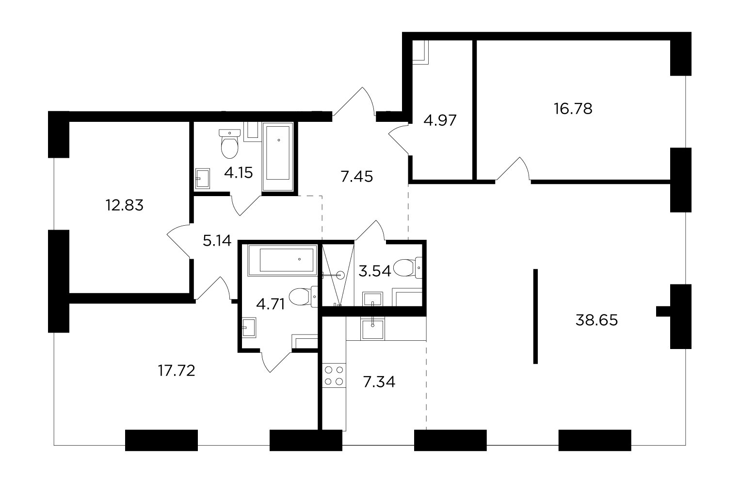 4-комнатная квартира без отделки, 123.28 м2, 15 этаж, дом сдан, ЖК FORIVER, корпус 2 - объявление 2351927 - фото №1