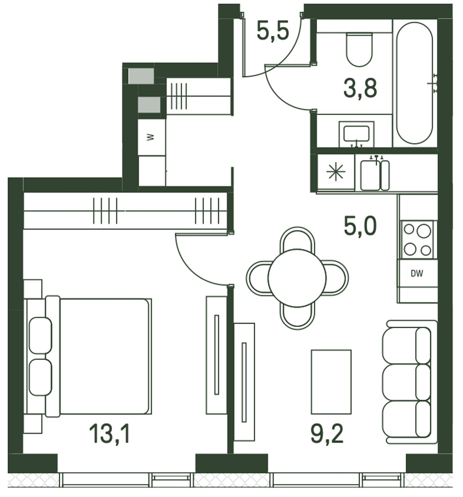 2-комнатная квартира с частичной отделкой, 36.6 м2, 7 этаж, сдача 1 квартал 2027 г., ЖК Moments, корпус 2.1 - объявление 2316601 - фото №1