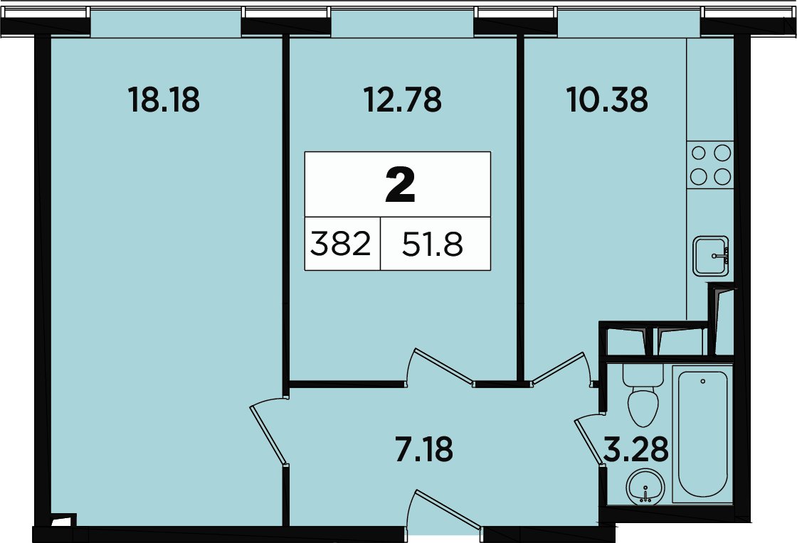2-комнатные апартаменты 50.4 м2, 17 этаж, дом сдан, ЖК Легендарный Квартал на Березовой  аллее, корпус 4 - объявление 2349168 - фото №1