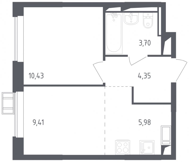 2-комнатная квартира с полной отделкой, 33.87 м2, 13 этаж, сдача 2 квартал 2023 г., ЖК Пригород Лесное, корпус 3.1 - объявление 1812525 - фото №1