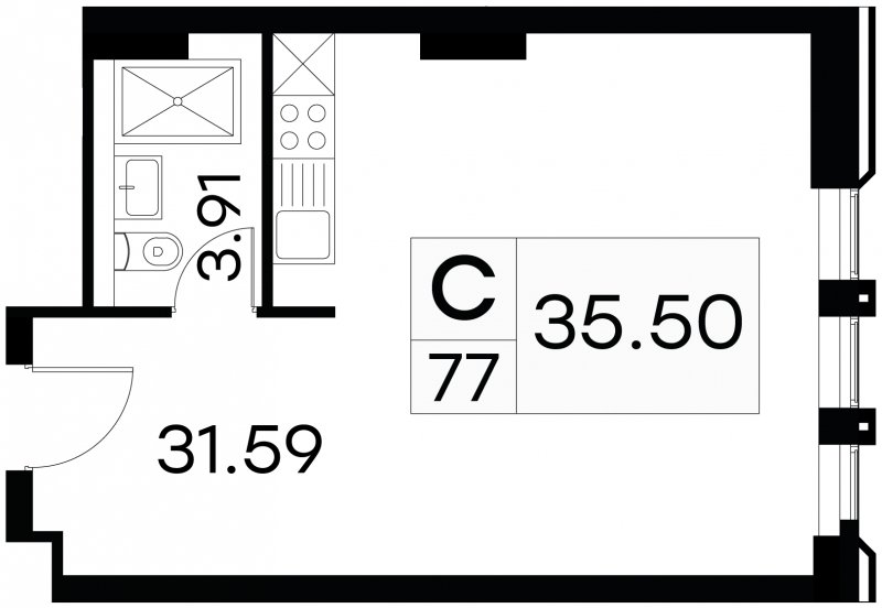 Студия с частичной отделкой, 35.5 м2, 8 этаж, сдача 3 квартал 2024 г., ЖК GloraX Aura Белорусская, корпус 1 - объявление 1708641 - фото №1