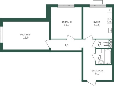 2-комнатная квартира с частичной отделкой, 55.6 м2, 9 этаж, дом сдан, ЖК Зеленая Вертикаль, корпус 4 - объявление 2170651 - фото №1