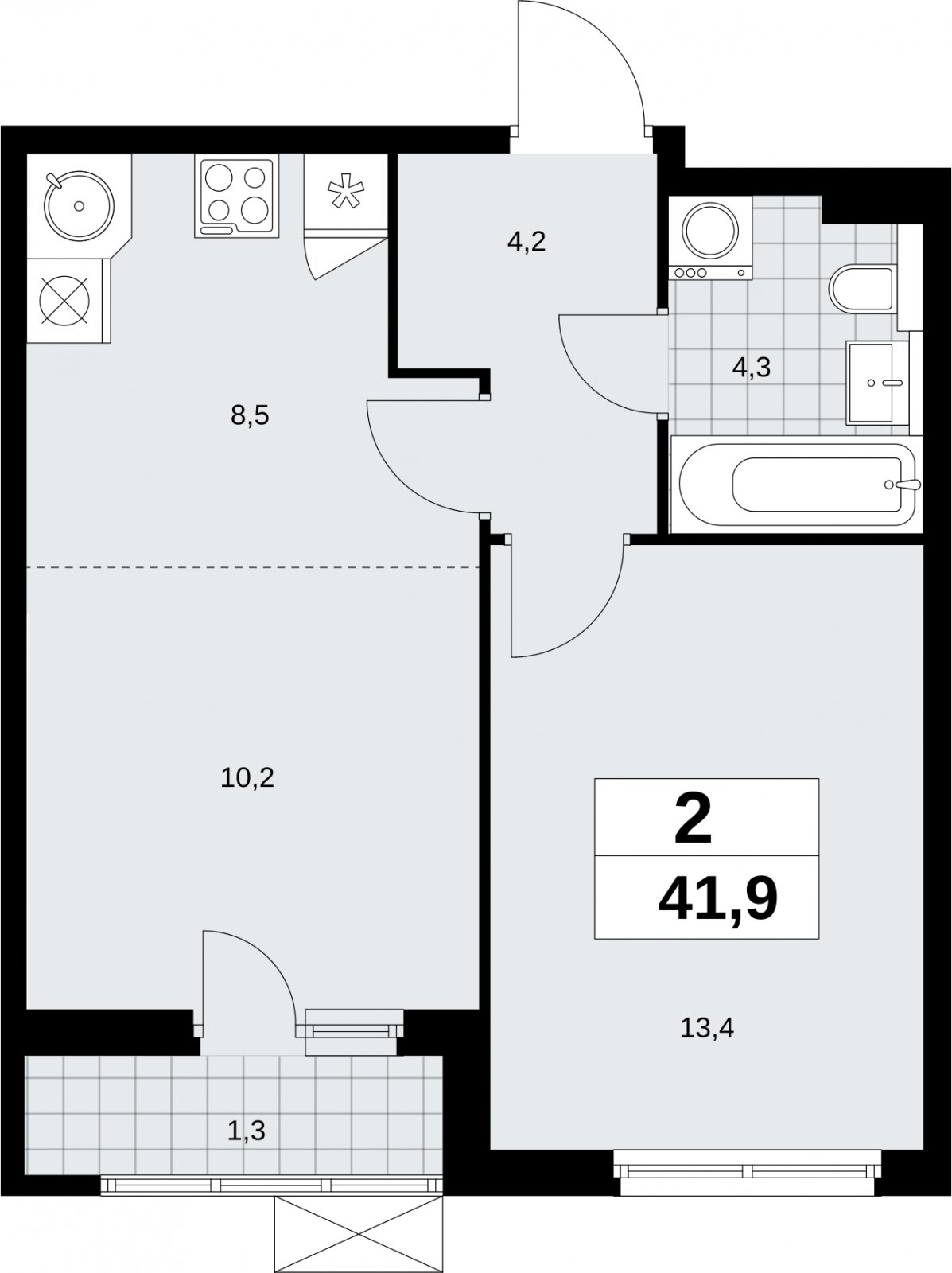2-комнатная квартира (евро) без отделки, 41.9 м2, 3 этаж, сдача 2 квартал 2026 г., ЖК Бунинские кварталы, корпус 9.1 - объявление 2324090 - фото №1