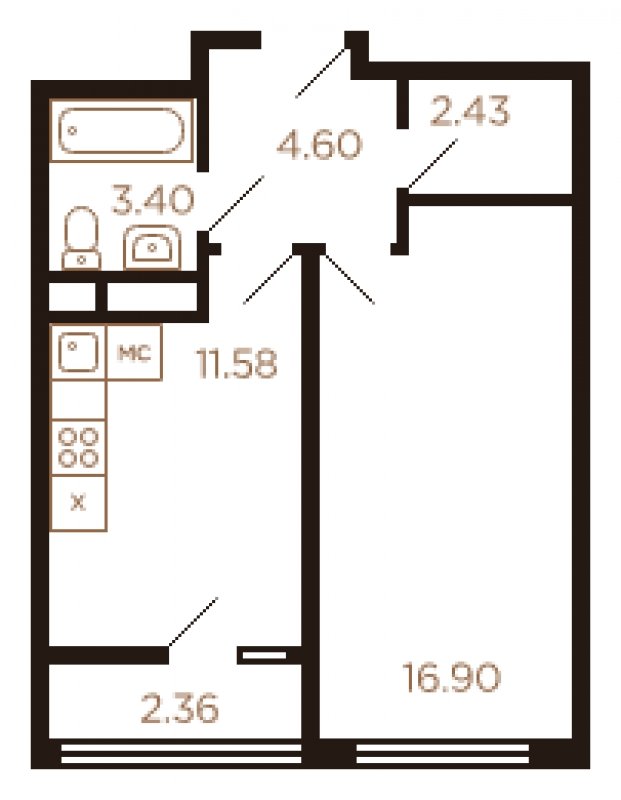 1-комнатная квартира без отделки, 41 м2, 8 этаж, сдача 4 квартал 2022 г., ЖК Миниполис Рафинад, корпус 3 - объявление 1679524 - фото №1